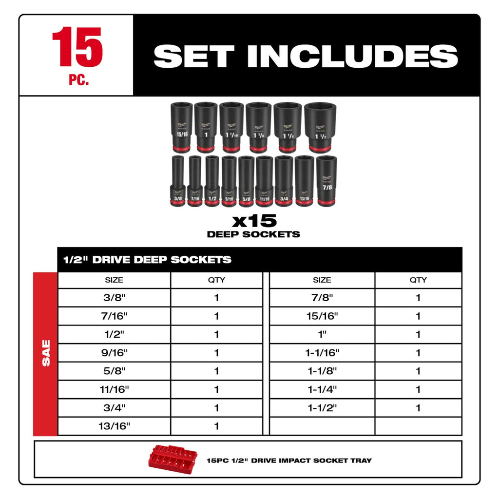 Juego Dados de Impacto SHOCKWAVE Impact Duty™ 1/2" 15 Pzs 49-66-6817 Milwaukee