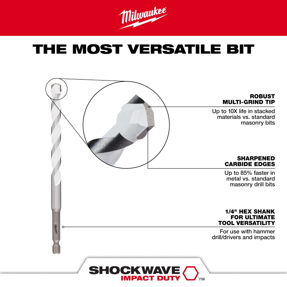 Broca de carburo Multi Material 3/8" X 6” 48-20-8890 Milwaukee