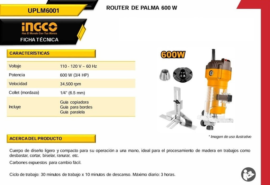 Router 1/4” 600W UPLM6001 Ingco