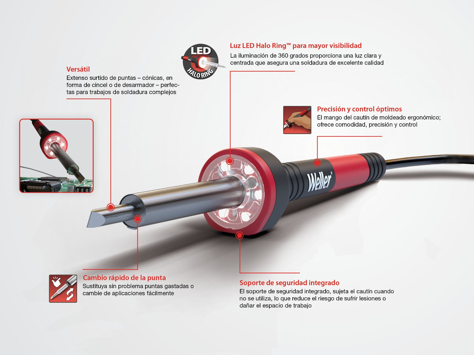 Cautín para soldadura de 60 W con luz LED Halo Ring™ WLIR6012A Weller